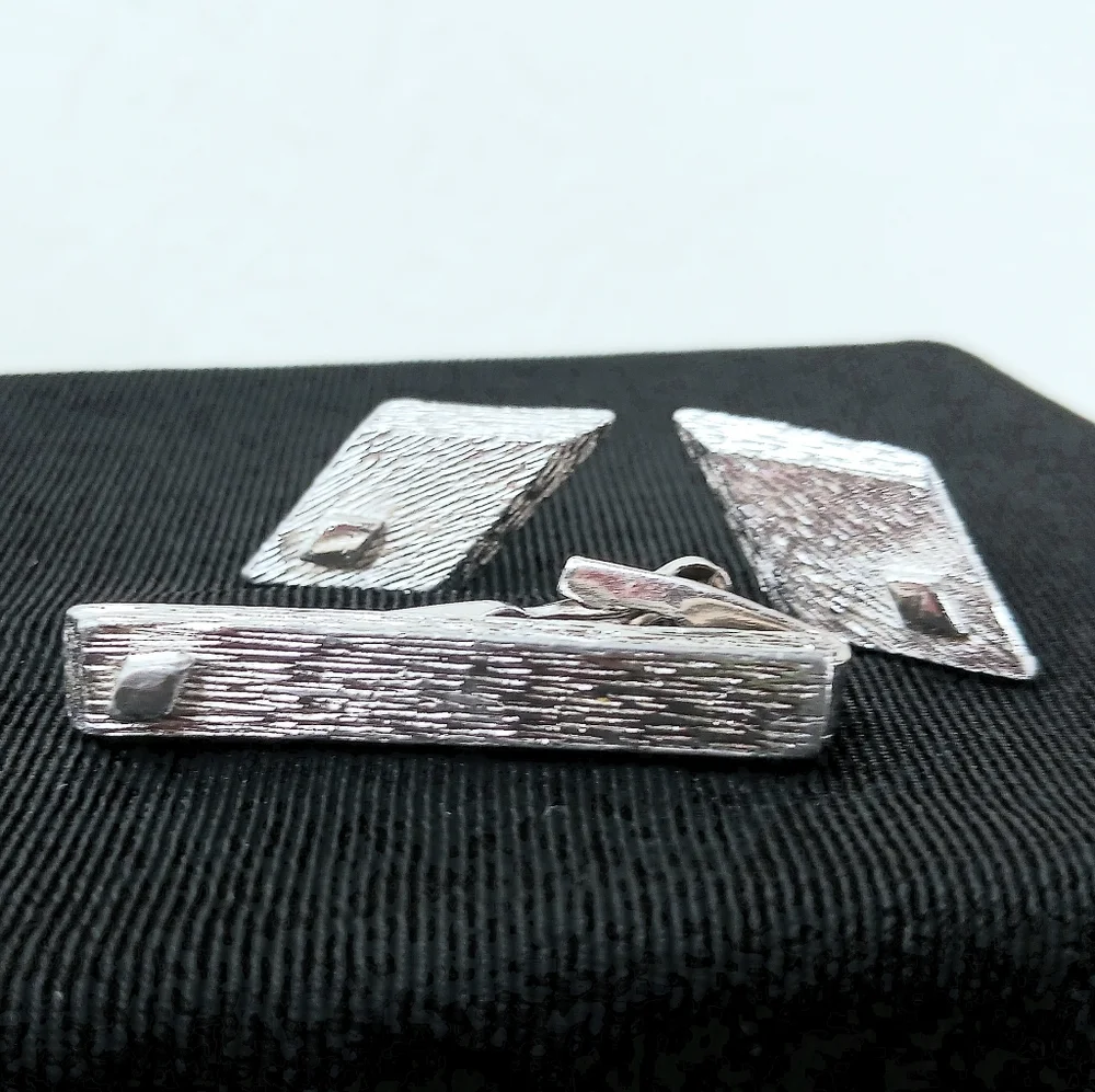 Men Cufflinks Tie Clip Bar Silver
